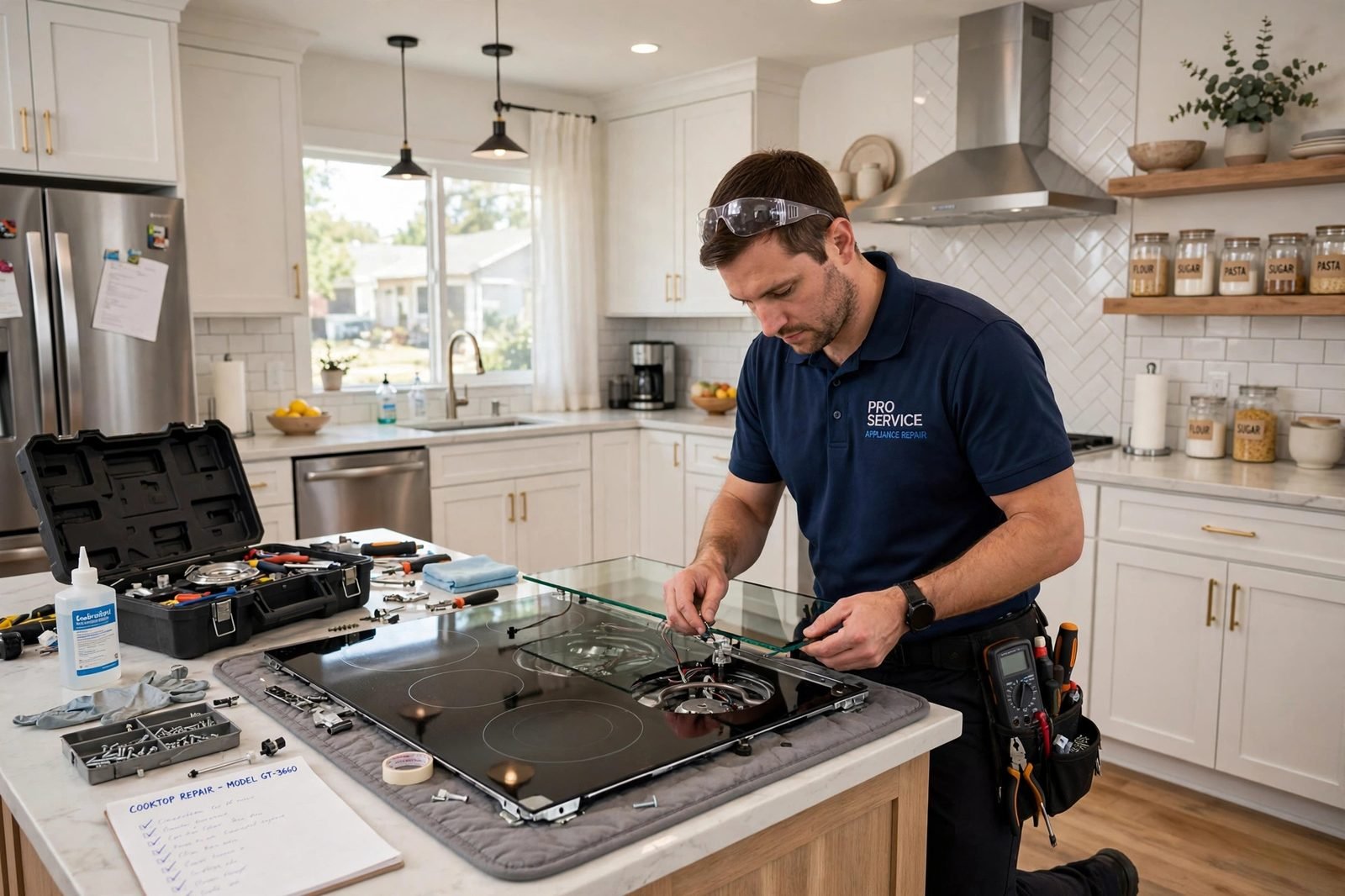 Technician servicing a cooktop