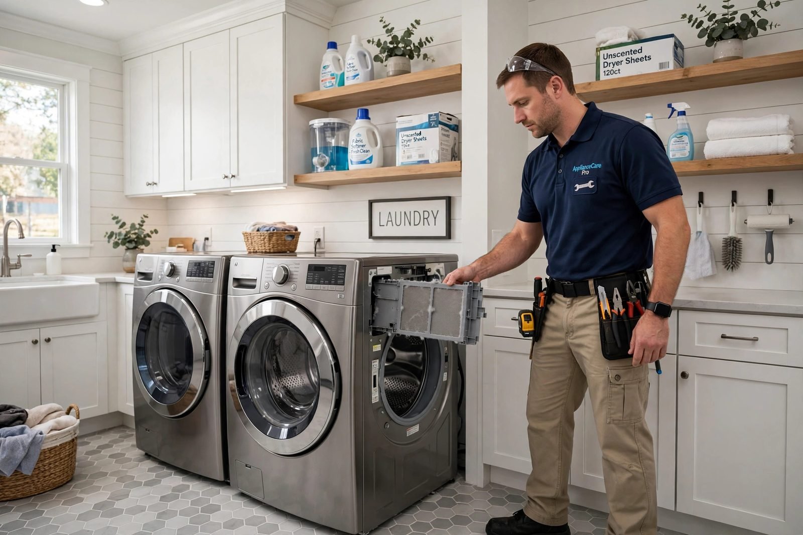 Technician servicing a dryer in Jacksonville, FL