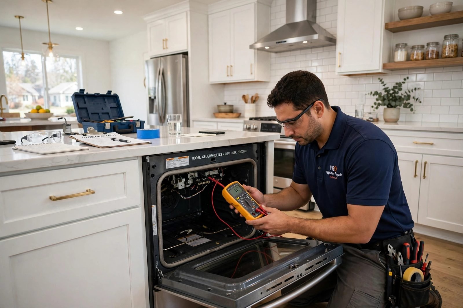 Technician servicing a oven